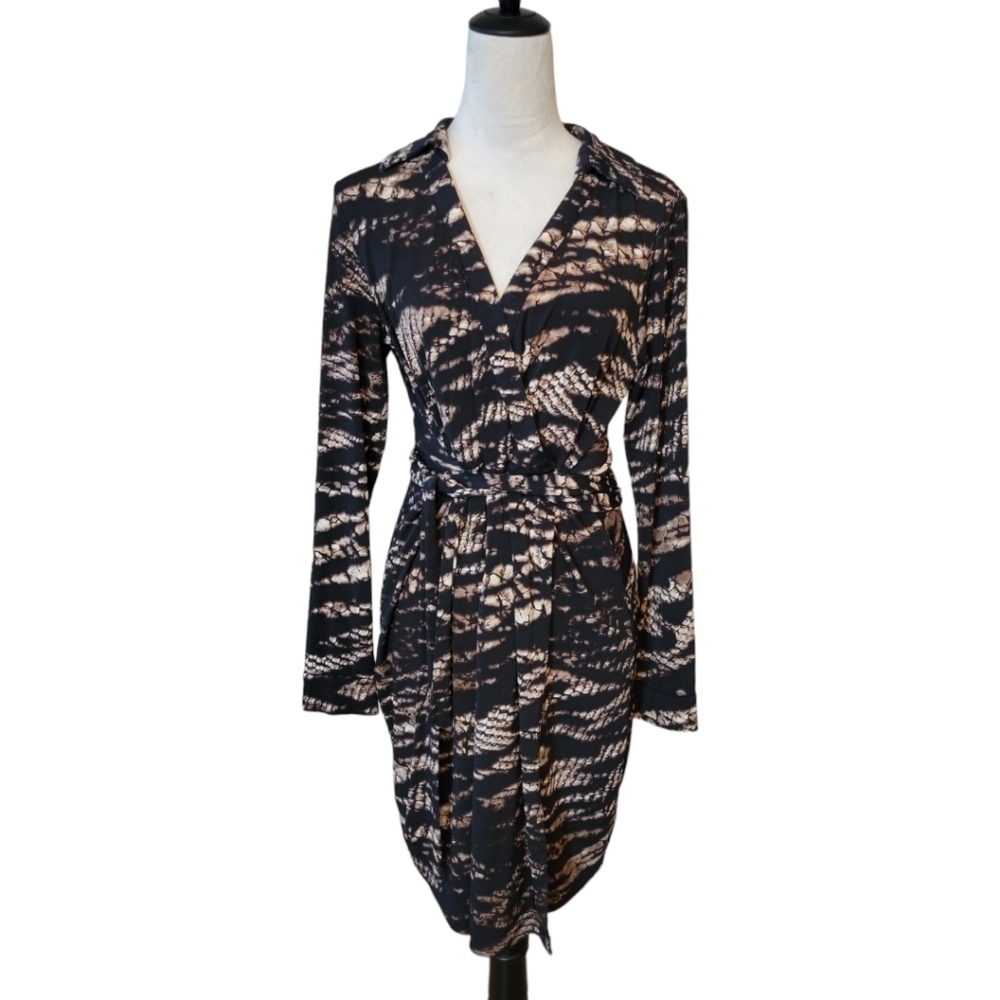 Calvin Klein Animal Print‎ Belted Faux Wrap Jersey Knit Dress Size 10